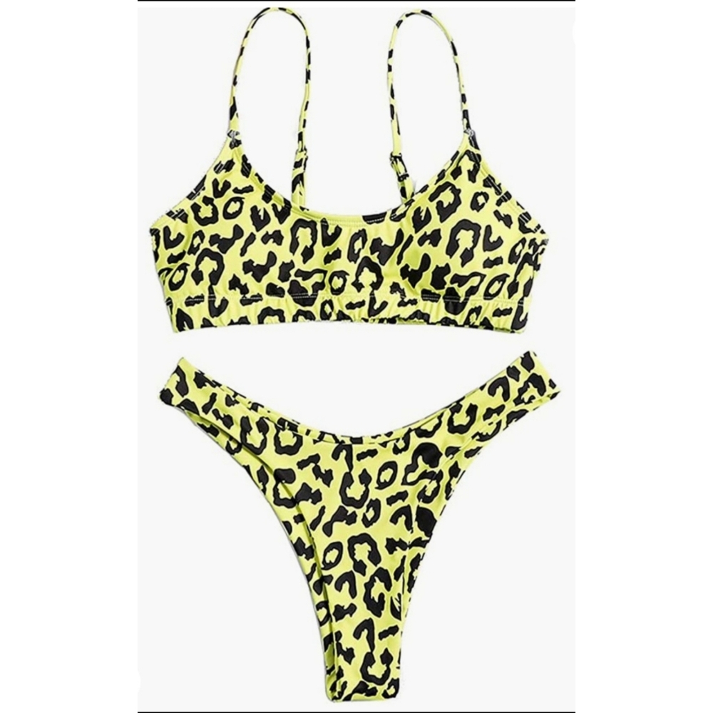 Neon Yellow Cheetah Print Bikini - Picture 1 of 4